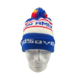 80s Kid$avers America Federal Beanie Pom Blue Red Knit Multicolor Retro Cozy USA